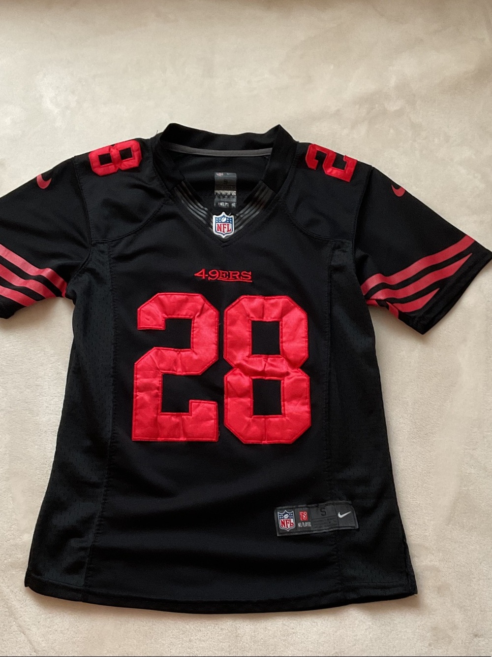 Nike Black & Red Kids' 49ers #28 Football Jersey
